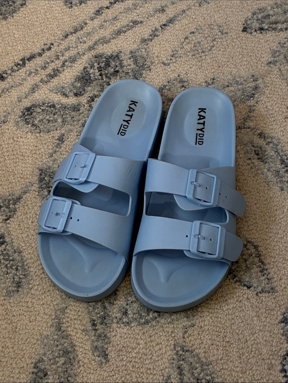 Light Blue KatyDID Double-Buckle Slide Sandals - Size 8
